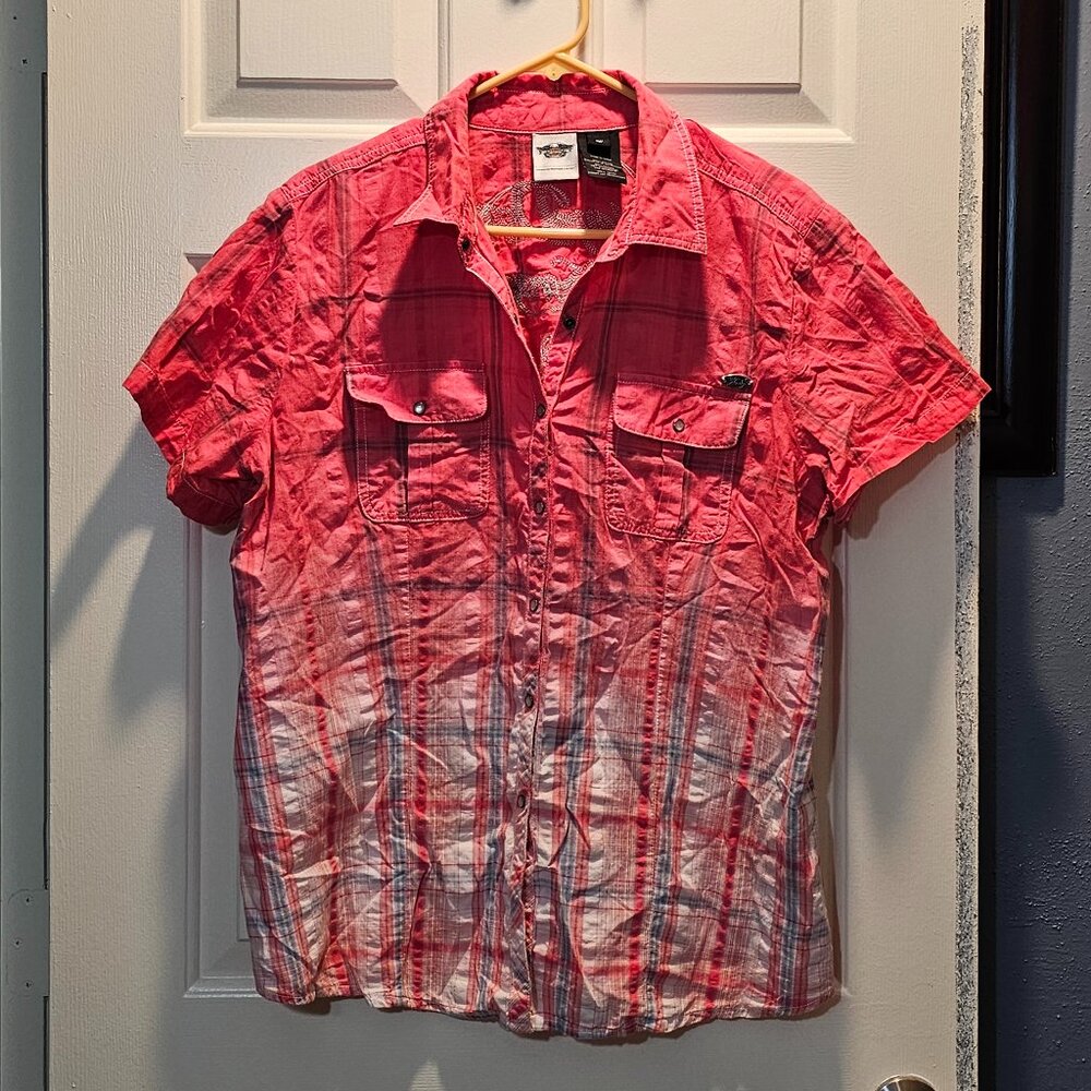 Harley-Davidson Pink Plaid Short Sleeve Shirt size 1W